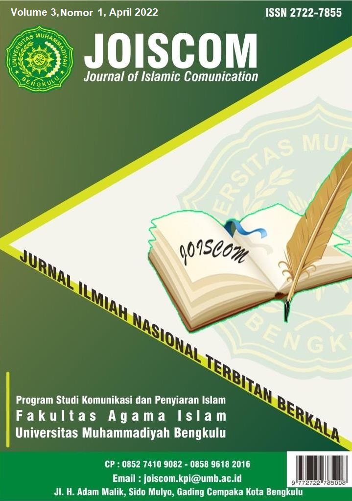 					View Vol. 3 No. 1 (2022): JOISCOM (Journal Of Islamic Communication)
				