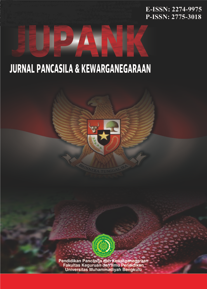 					View Vol. 3 No. 1 (2023): Jurnal Pancasila dan Kewarganegaraan (JUPANK)
				