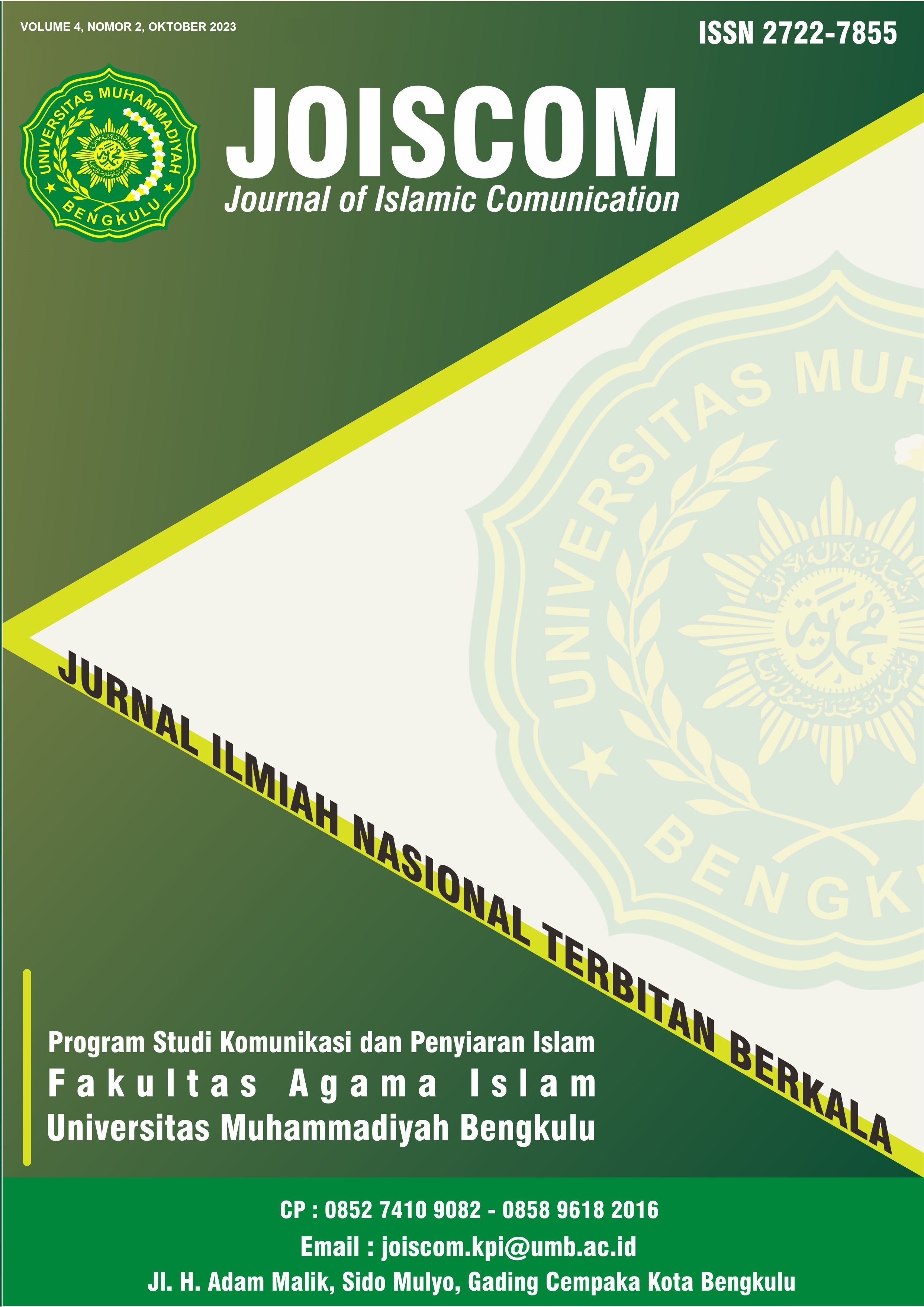 					View Vol. 4 No. 2 (2023): JOISCOM (Journal Of Islamic Communication)
				