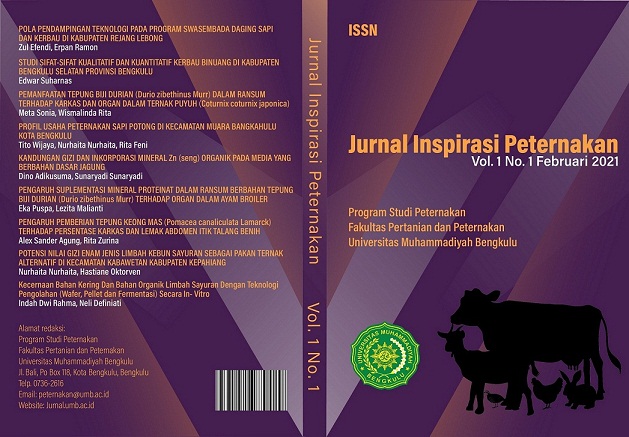 					View Vol. 1 No. 1 (2021): Jurnal Inspirasi Peternakan
				