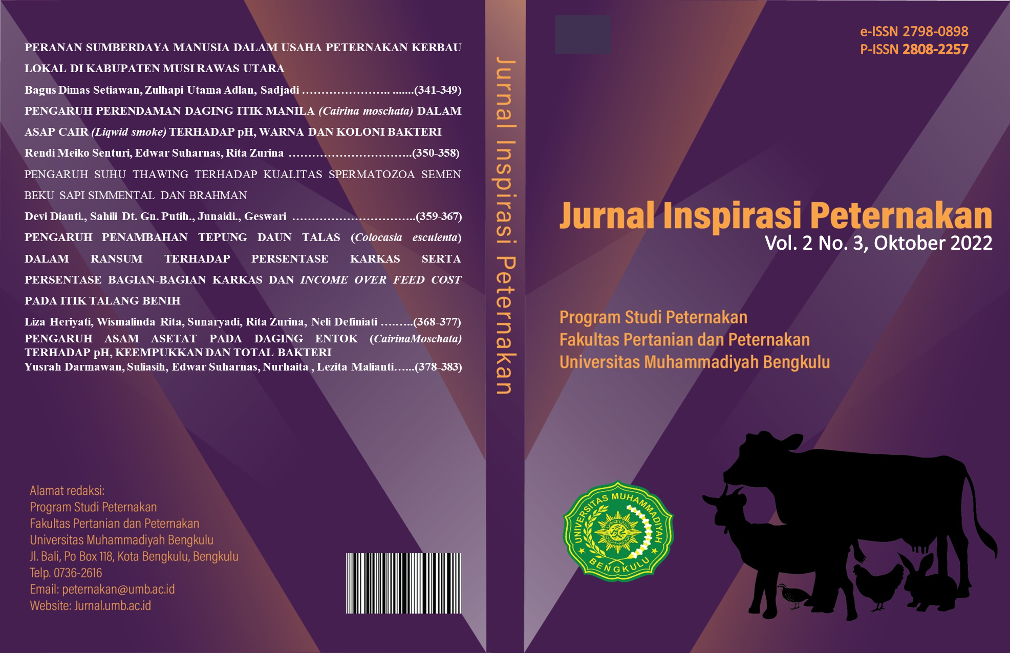 					View Vol. 2 No. 3 (2022): Jurnal Inspirasi Peternakan
				