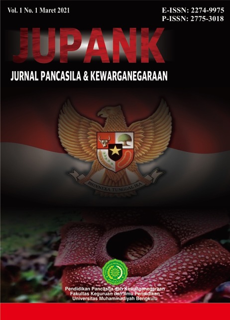					View Vol. 1 No. 1 (2021): JUPANK (Jurnal Pancasila dan Kewarganegaraan)
				