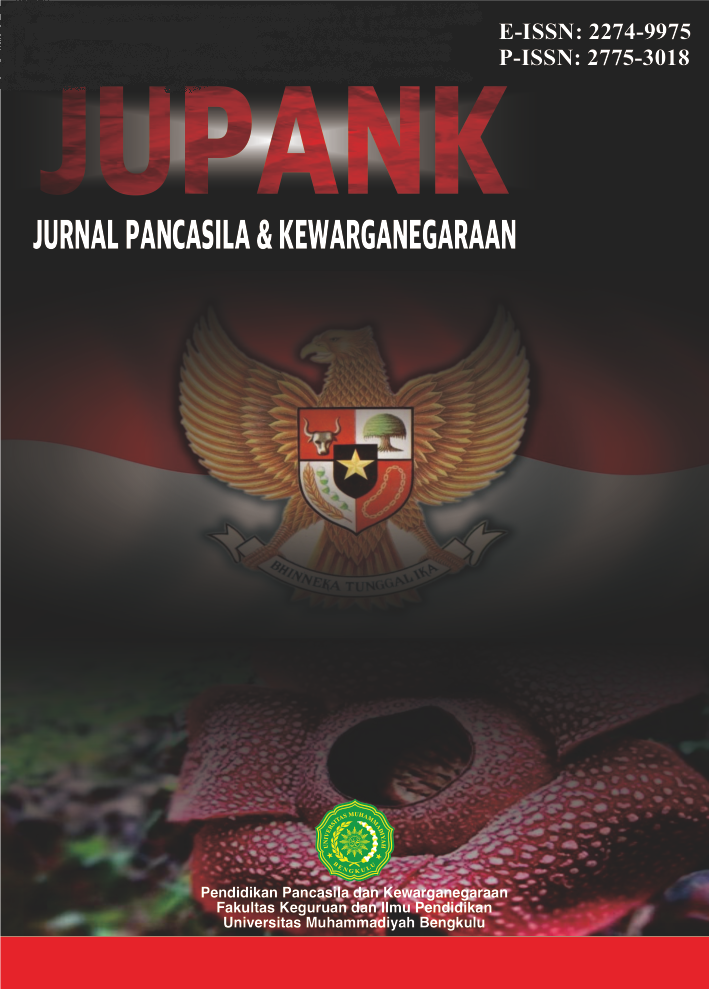 					View Vol. 4 No. 2 (2024): Jurnal Pancasila dan Kewarganegaraan (JUPANK)
				